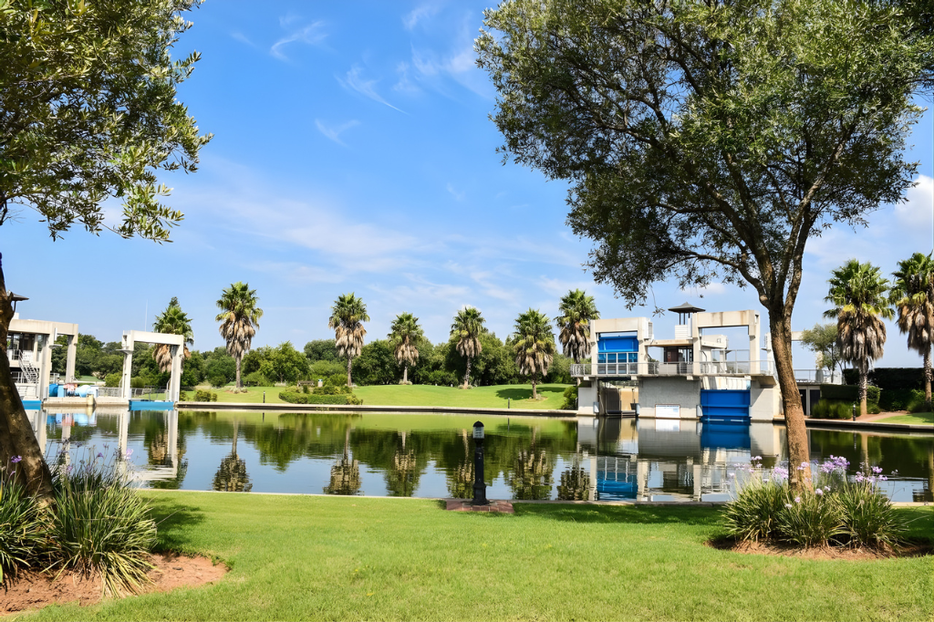 Canal Front View Between Foliage